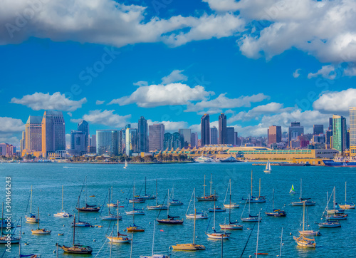 Overview of San Diego Skyline and Bay, California