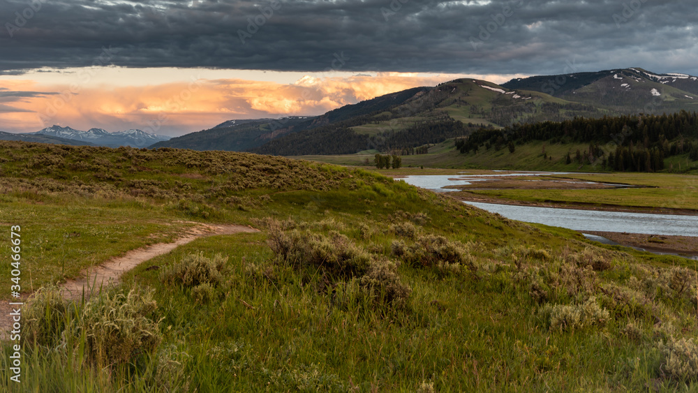 Sunset Begins Over Lamar River