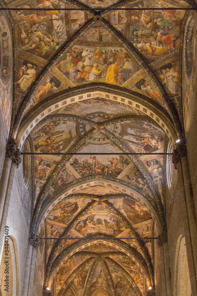 Frescoed ceiling in Arezzo Cathedral, Tuscany, Italy.
