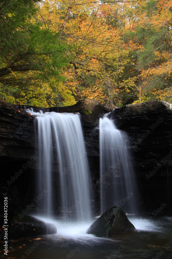 Lower potter falls in Obed national scenic river in Eastern Tennessee during peak falls colors