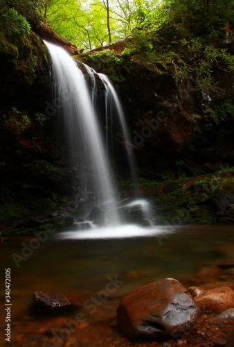 Grotto Falls waterfalls on the roaring fork motor trail near Gatlinburg Tennessee in the smoky mountain national park