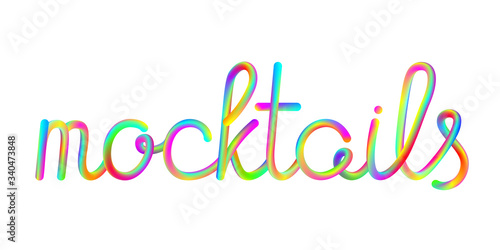 mocktails calligraphic hand-writing bold vibrant colorful lettering text isolated on white background, stock vector illustration clip art heading