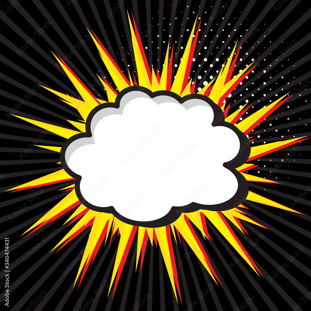 Boom pop art explosion speech bubble. For comic book and manga. Text banner. Vector bright dynamic cartoon illustration. Template poster for your design Boom pop art explosion speech bubble. For comic book and manga. Text banner. Vector bright dynamic cartoon illustration. Template poster for your design