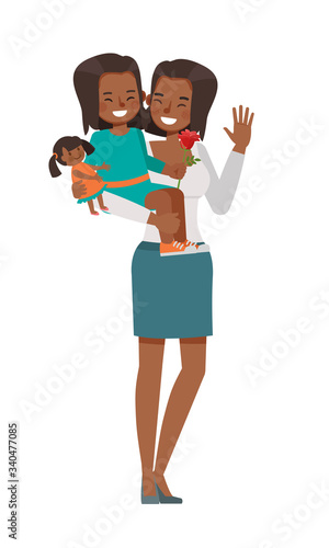 Happy mother and daughter character vector design for Mother's Day concept.