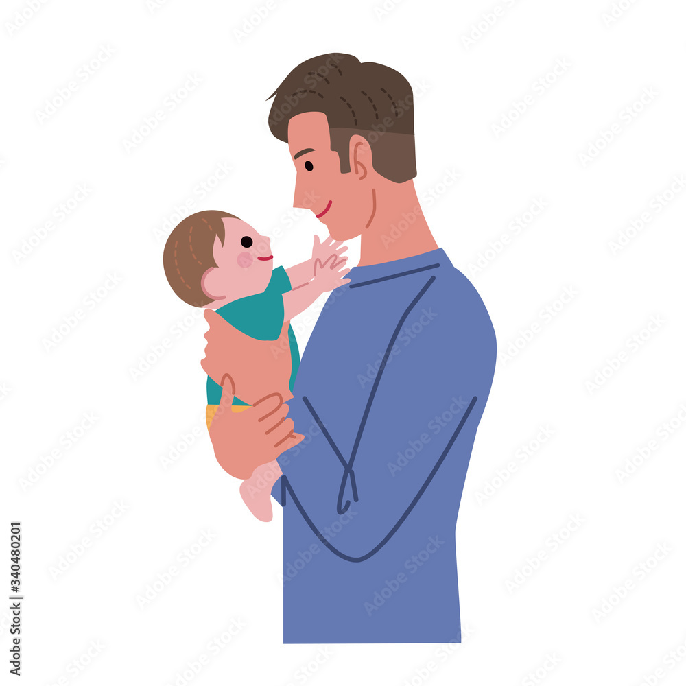 赤ちゃんを抱っこするお父さん　イラスト

