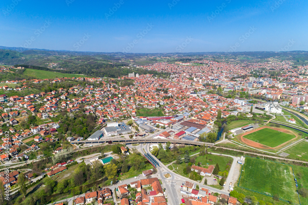 Valjevo, Aerial view panorama of City in Serbia