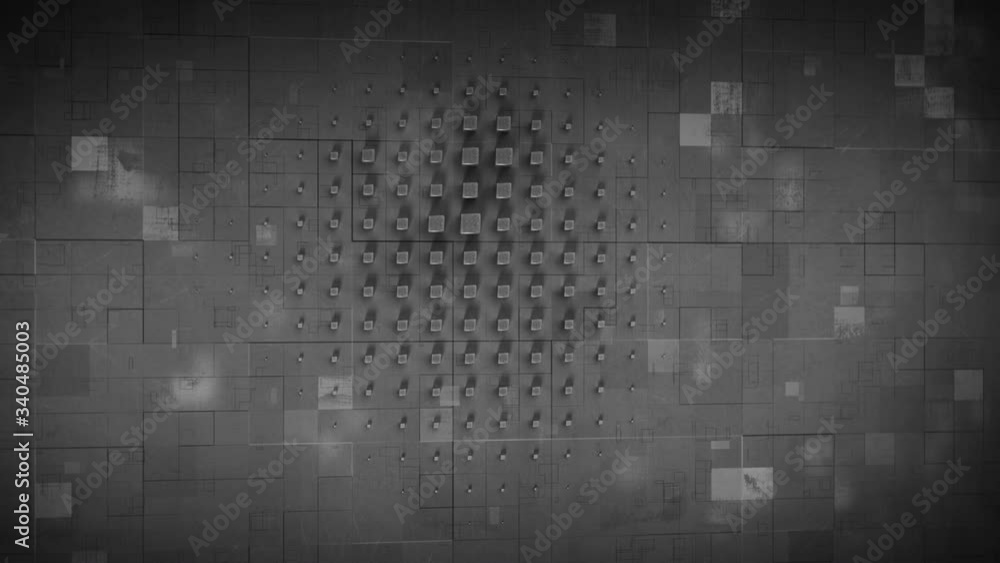 Dark grey metallic blocks on wall. Abstract futuristic industry concept. Seamless loop 3D render animation Dark grey metallic blocks on wall. Abstract futuristic industry concept. Seamless loop 3D render animation