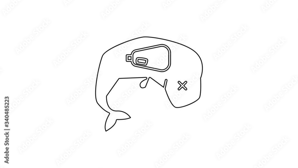 Black line Environment protection concept whale dead icon isolated on white background. 4K Video motion graphic animation Black line Environment protection concept whale dead icon isolated on white background. 4K Video motion graphic animation