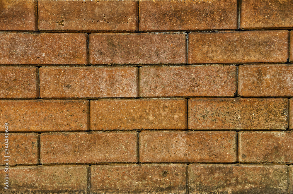 Fototapeta premium Red brick wall background , colorful horizontal architecture , ancient wall