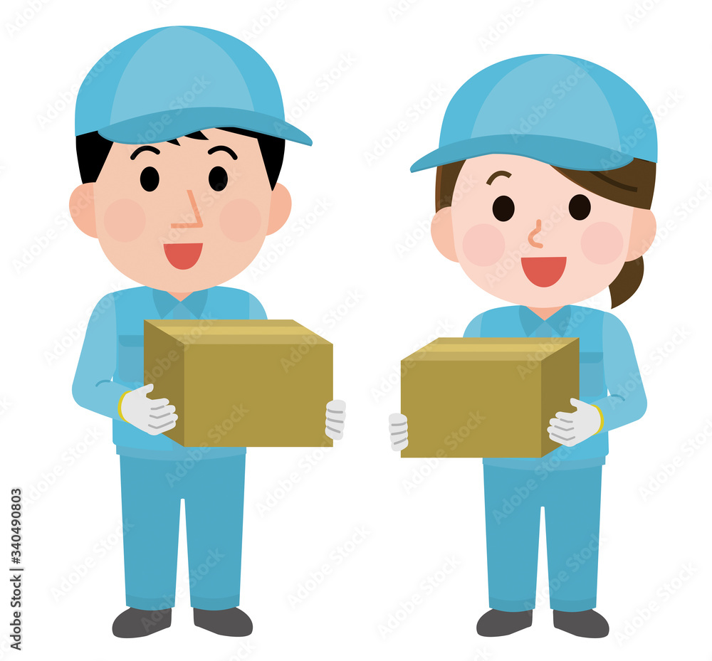 配達業 荷物を運ぶ 男女 イラスト 配達業 荷物を運ぶ 男女 イラスト