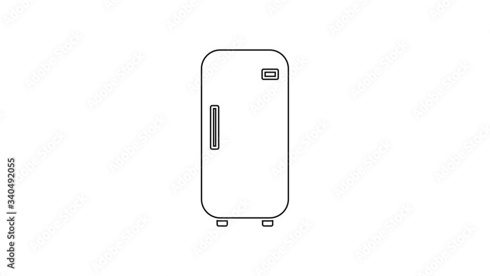 Black line Refrigerator icon isolated on white background. Fridge freezer refrigerator. Household tech and appliances. 4K Video motion graphic animation Black line Refrigerator icon isolated on white background. Fridge freezer refrigerator. Household tech and appliances. 4K Video motion graphic animation