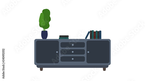Vector illustration of bedside tables. Dark bookcase isolated on a white background.