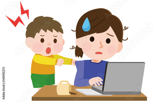 リモートワーク 母親と子供 仕事がはかどらない イラスト Stock Vector Adobe Stock リモートワーク 母親と子供 仕事がはかどらない イラスト Stock Vector Adobe Stock