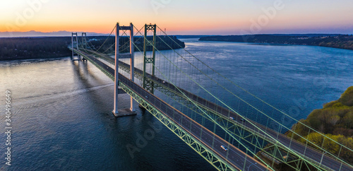 Narrows bridge during the sunset in Tacoma Washington