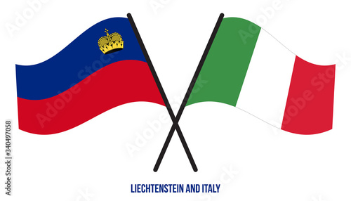 Liechtenstein and Italy Flags Crossed And Waving Flat Style. Official Proportion. Correct Colors