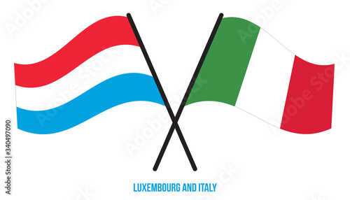 Luxembourg and Italy Flags Crossed And Waving Flat Style. Official Proportion. Correct Colors