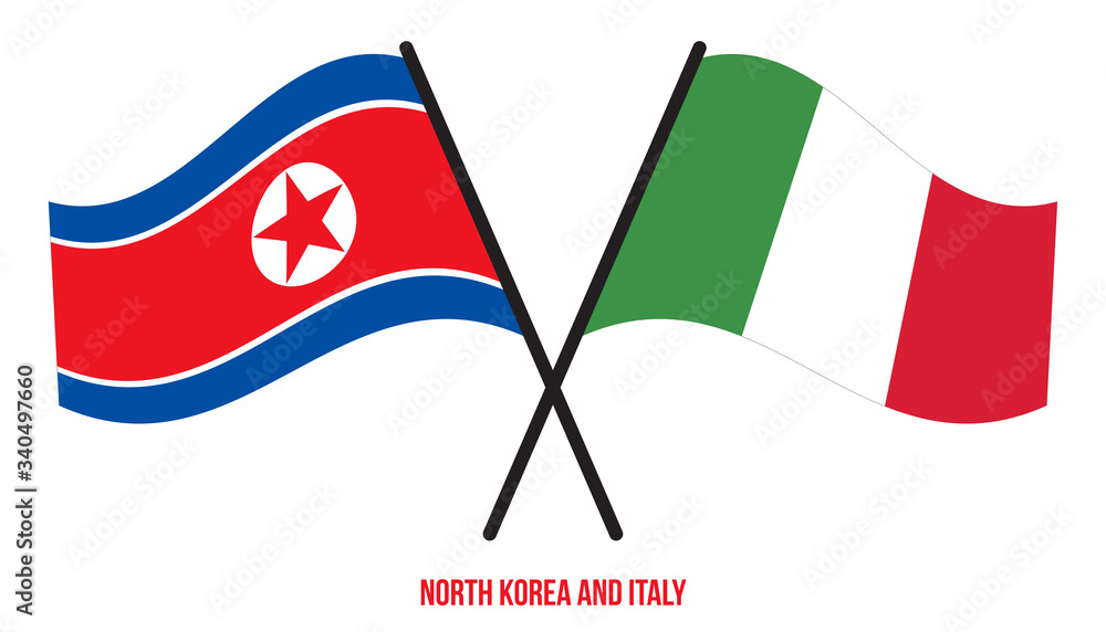 North Korea and Italy Flags Crossed And Waving Flat Style. Official Proportion. Correct Colors North Korea and Italy Flags Crossed And Waving Flat Style. Official Proportion. Correct Colors