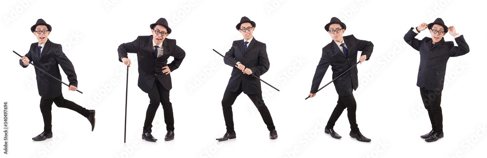 Funny gentleman in striped suit isolated on white Funny gentleman in striped suit isolated on white