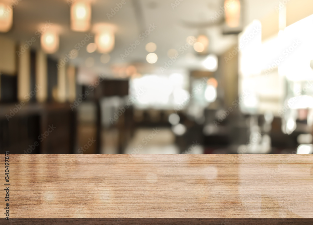 3D Rendering, Wooden top table with bokeh light effect and blur restaurant on background, blur background 3D Rendering, Wooden top table with bokeh light effect and blur restaurant on background, blur background