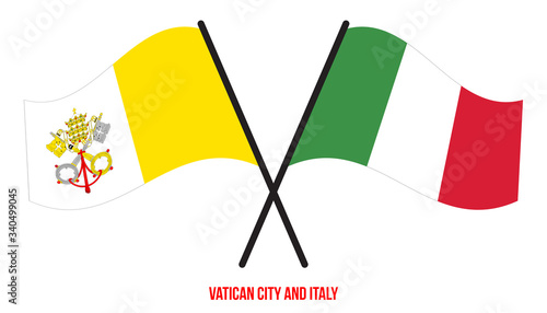 Vatican City and Italy Flags Crossed And Waving Flat Style. Official Proportion. Correct Colors