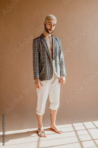 Model posing in a natural light studio