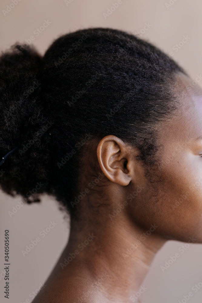 Tied up hair black woman portrait Stock Photo | Adobe Stock