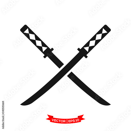 samurai sword icon vector logo template, crossed katana vector icon