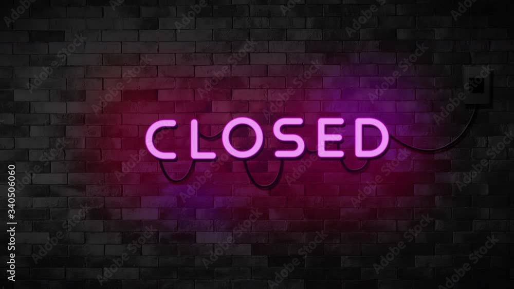 Closed neon sign on brick wall background. Business and service concept. Closed neon sign on brick wall background. Business and service concept.