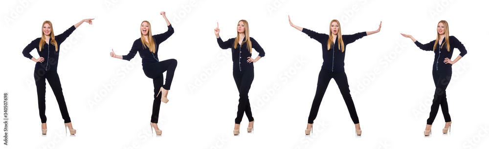 Tall young woman in black clothing isolated on white Tall young woman in black clothing isolated on white