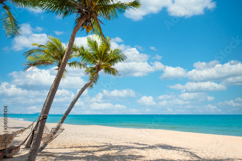 Exotic tropical beach landscape for background or wallpaper. Tranquil beach scene for travel inspirational  Summer holiday and vacation concept for tourism relaxing.