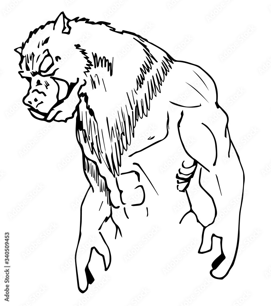 Sketch of a boar man character or sports mascot charging, sprinting or running Sketch of a boar man character or sports mascot charging, sprinting or running