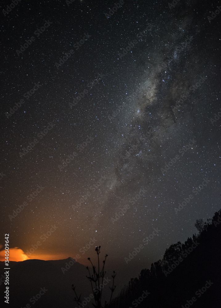 Epic Milky Way and Savanna Burning in Bromo Mountain of Indonesia