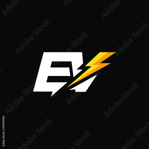Initial Letter EV with Lightning