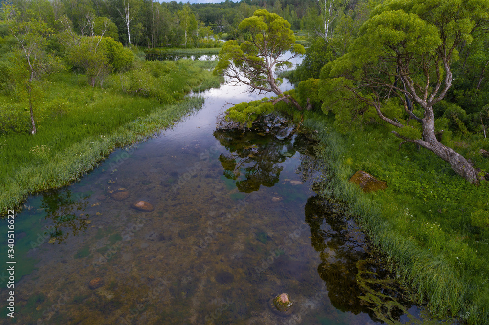 Over the Izvarka river on a July day (shooting from a quadrocopter). Leningrad region. Russia Over the Izvarka river on a July day (shooting from a quadrocopter). Leningrad region. Russia