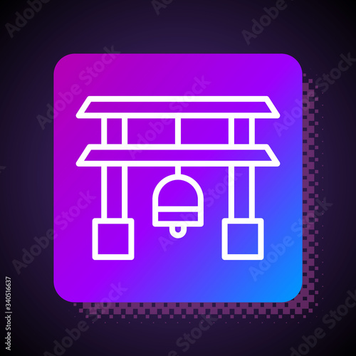 White line Japan Gate icon isolated on black background. Torii gate sign. Japanese traditional classic gate symbol. Square color button. Vector Illustration