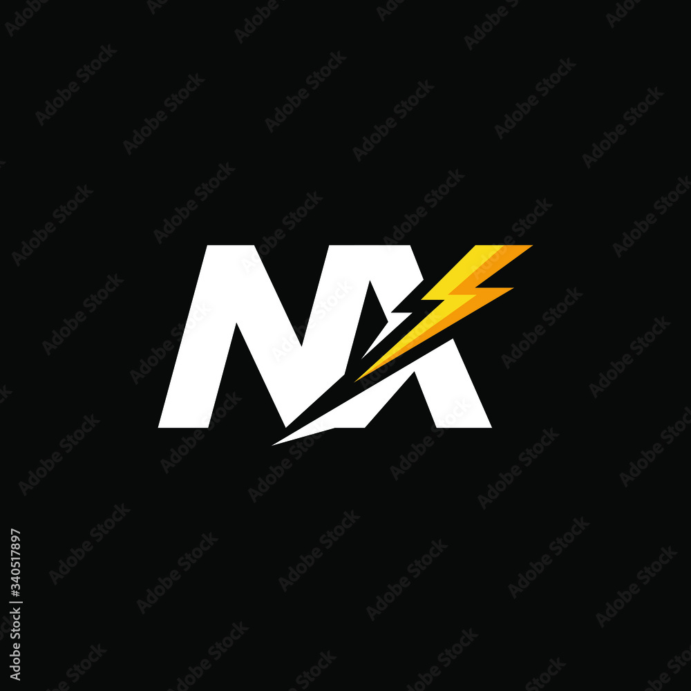 Initial Letter NX with Lightning Initial Letter NX with Lightning