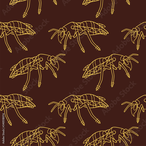 Side view outline style wasps seamless pattern on brown background