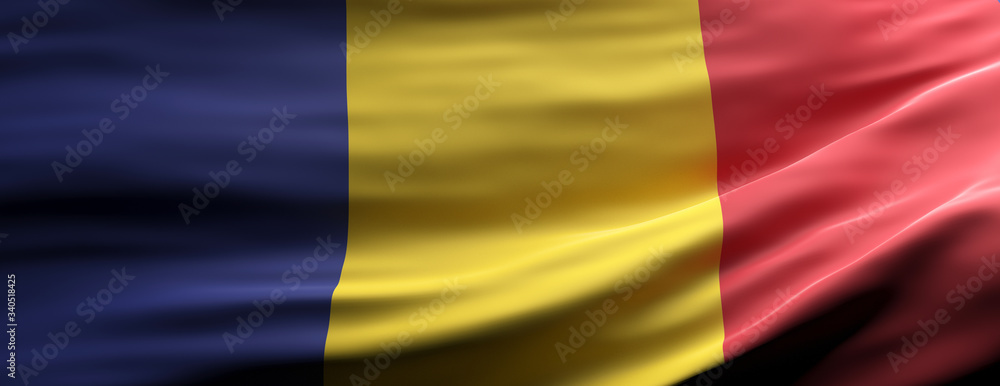 Naklejka premium Romania national flag waving texture background. 3d illustration