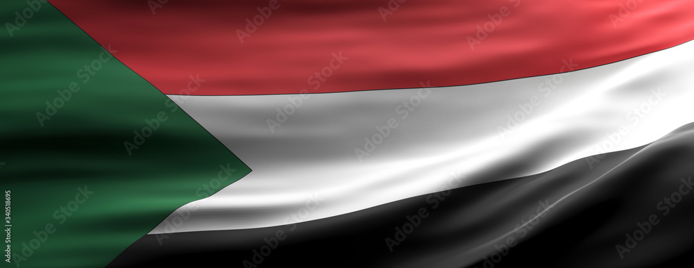 Sudan national flag waving texture background. 3d illustration