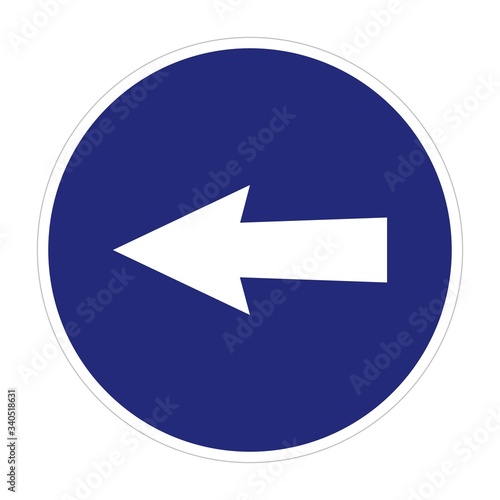 traffic sign, compulsory diection sign on the left, vector icon	