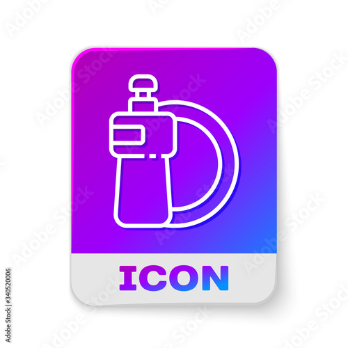 White line Dishwashing liquid bottle and plate icon isolated on white background. Liquid detergent for washing dishes. Rectangle color button. Vector Illustration