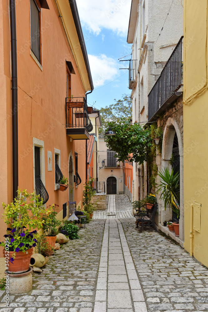 A small road between the old houses of Buonalbergo, a village in the province of Benevento
