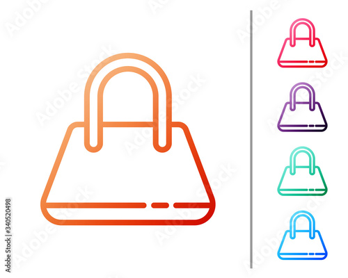 Red line Handbag icon isolated on white background. Female handbag sign. Glamour casual baggage symbol. Set color icons. Vector Illustration