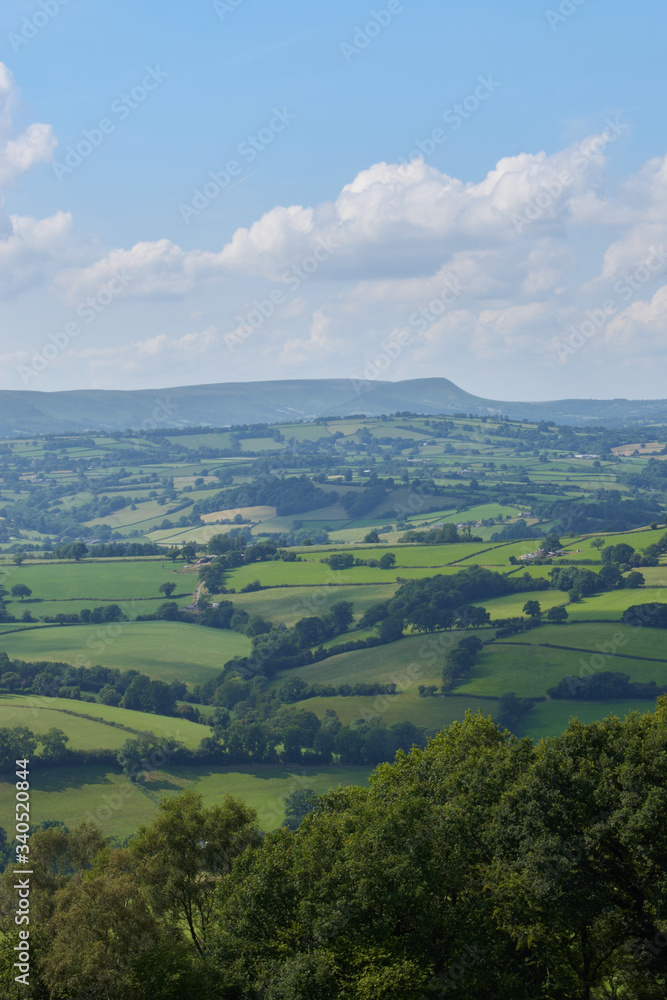 Rolling hills and fields over Herefordshire countryside