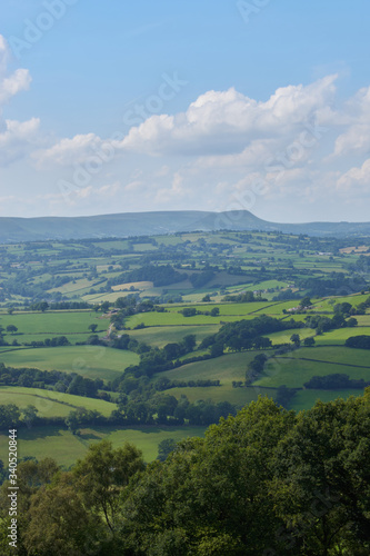 Rolling hills and fields over Herefordshire countryside