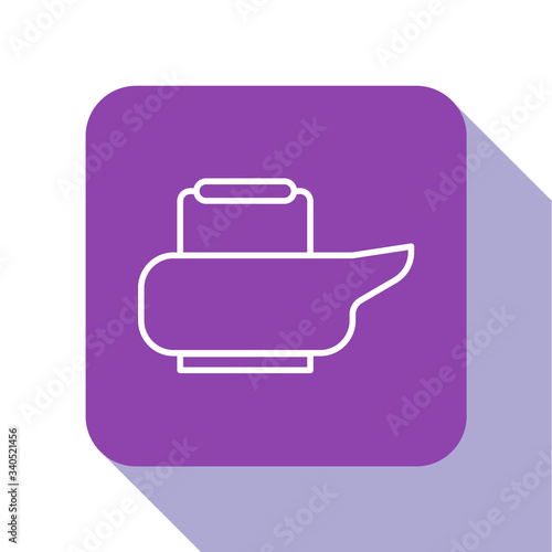 White line Bedpan icon isolated on white background. Toilet for bedridden patients. Purple square button. Vector Illustration