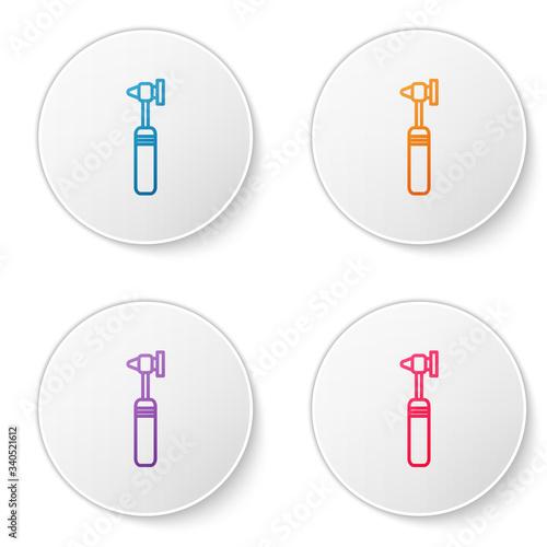 Color line Medical otoscope tool icon isolated on white background. Medical instrument. Set icons in circle buttons. Vector Illustration