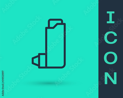 Black line Inhaler icon isolated on green background. Breather for cough relief, inhalation, allergic patient. Vector Illustration
