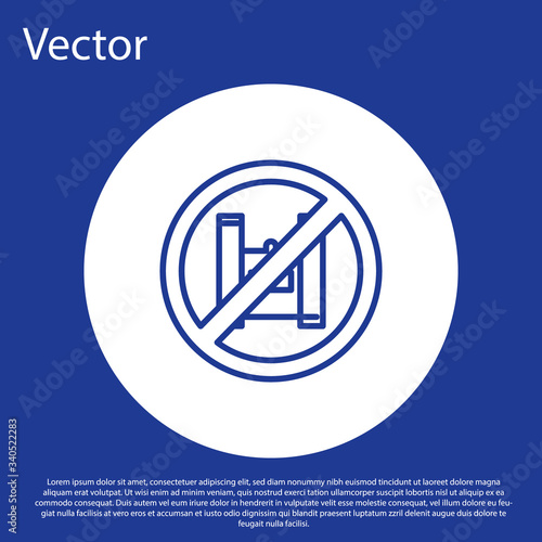 Blue line Say no to plastic bags poster icon isolated on blue background. Disposable cellophane and polythene package prohibition sign. White circle button. Vector Illustration