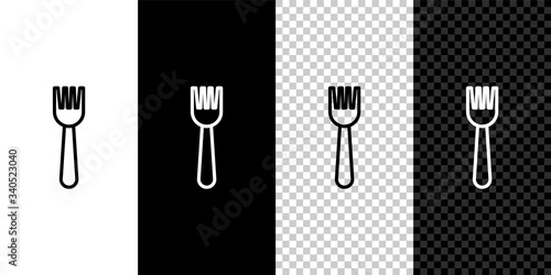 Set line Disposable plastic fork icon isolated on black and white background. Vector Illustration